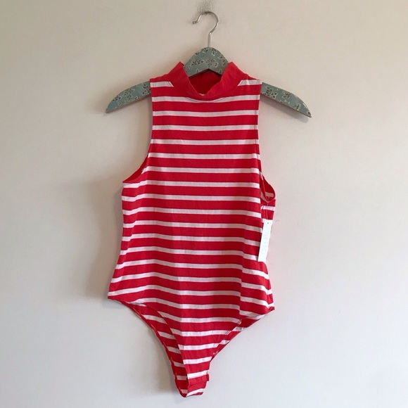 Abound | Red Stripe Mockneck Bodysuit - Picture 1 of 6